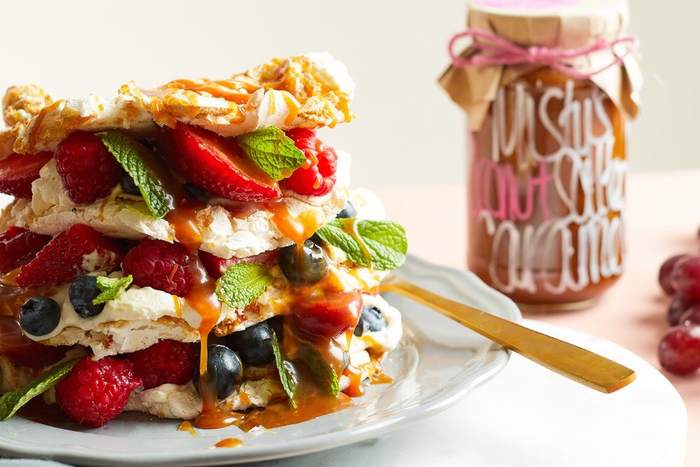 Salted Caramel Meringue with Fresh Summer Berries