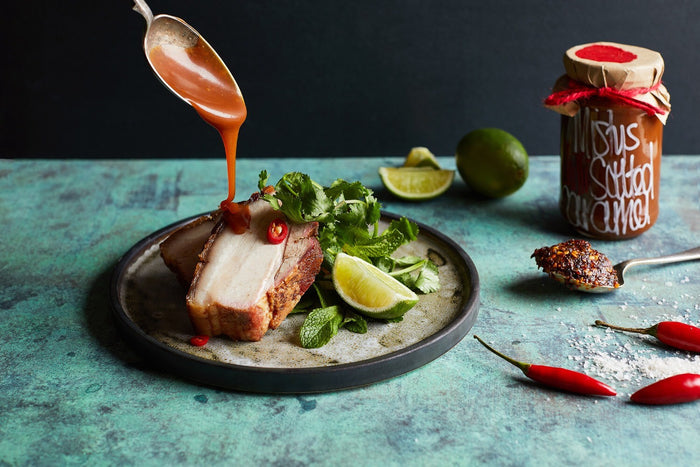 Crispy Pork Belly with Chilli Salted Caramel